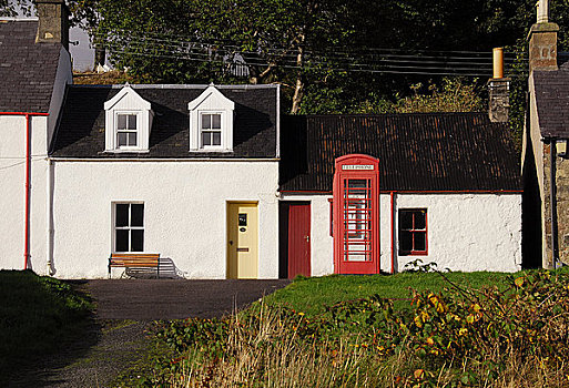 苏格兰,高地,红色,电话亭,屋舍,乡村,国家,信任,身分