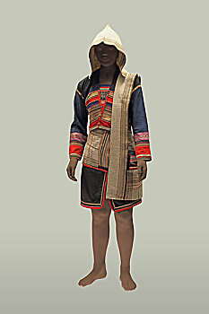 民族服装,基诺族织花镶边女服,云南西双版纳,女性