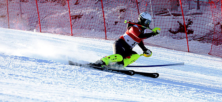 运动员在进行速度滑雪比赛