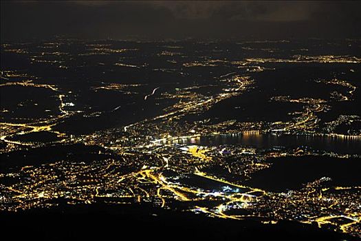 夜拍,上面,攀升,皮拉图斯,流行,目的地,卢塞恩市,琉森湖,瑞士,欧洲