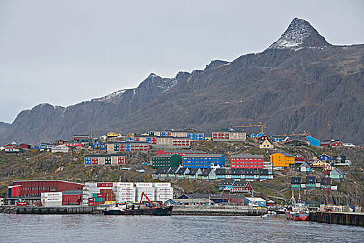 格陵兰,市区,冰,港口,湾,区域,风景,特色,彩色,家,大幅,尺寸