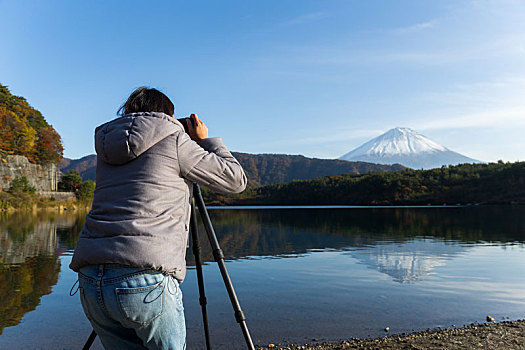 女人,照相,富士山