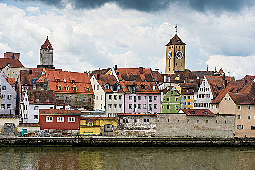 多瑙河,天际线,世界遗产,景象,雷根斯堡,巴伐利亚,德国