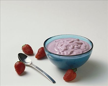 碗,草莓酸奶,新鲜,草莓