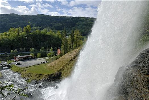 瀑布,靠近,霍达兰,挪威,斯堪的纳维亚,欧洲