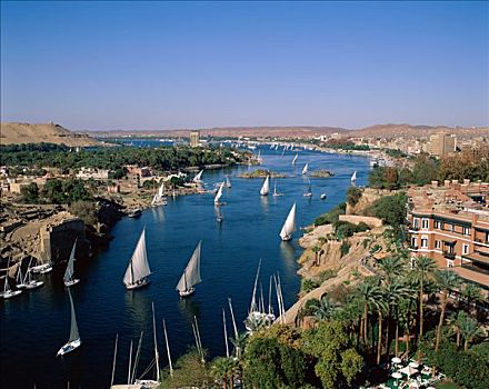 尼罗河,三桅小帆船,河,大瀑布饭店,阿斯旺,埃及