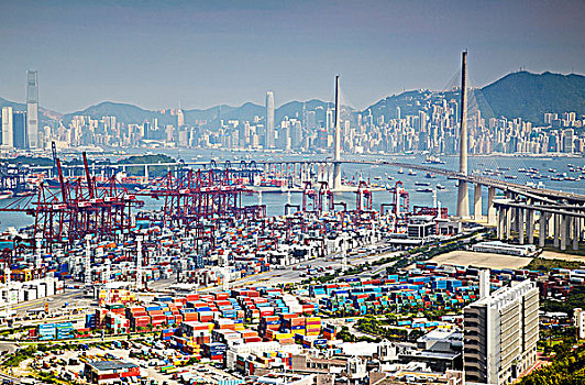 桥,货箱,港口,香港岛,背景,香港,中国