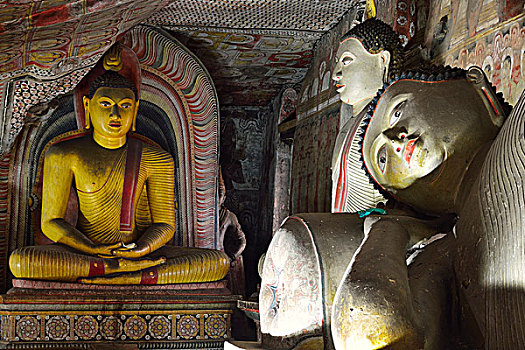 佛像,壁画,一个,洞穴,庙宇,金庙,印度,世界遗产,丹布勒,中央省,斯里兰卡,亚洲