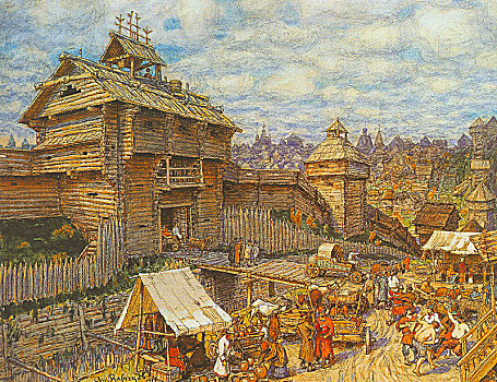 木质,城市,莫斯科,14世纪,艺术家