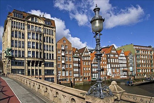 桥,华丽,灯,房子,航海业,左边,旁侧,历史,木结构,商业,中心,汉堡市,德国