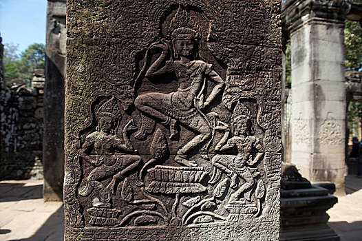 石头,浮雕,跳舞,女孩,寺庙,复杂,巴戎寺,收获,省,柬埔寨,亚洲