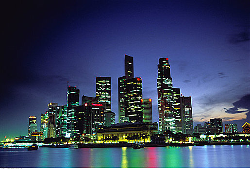 城市天际线,夜晚,新加坡