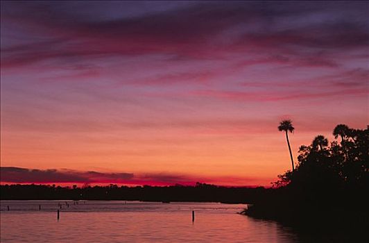 日落,上方,海洋,岛屿,清澈河水,国家野生动植物保护区,佛罗里达,美国