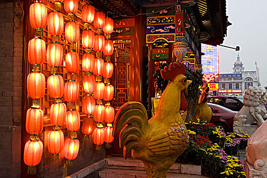 灯笼,悬挂,商店,黄昏,北京,中国