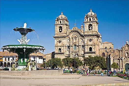 喷泉,正面,教堂,库斯科市,秘鲁