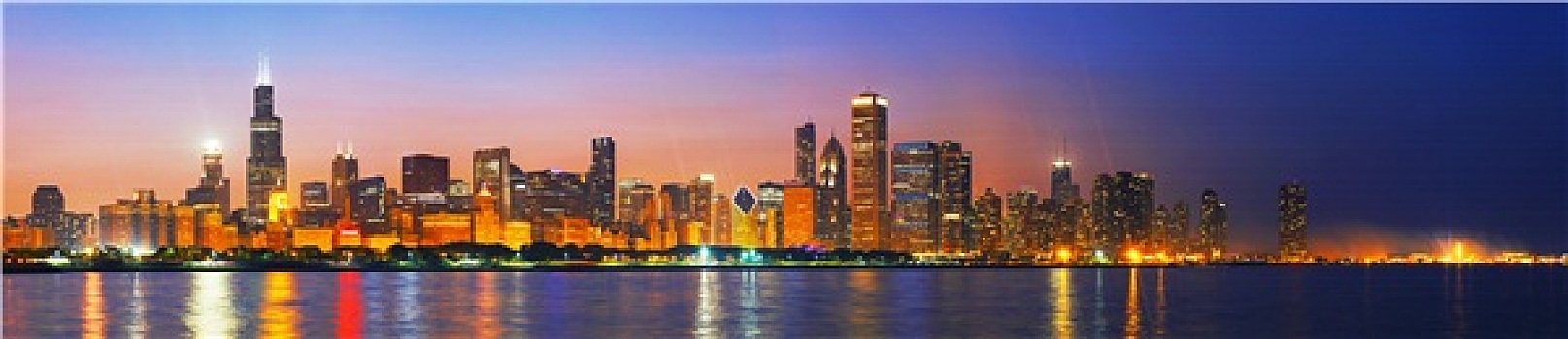 市区,芝加哥,日落