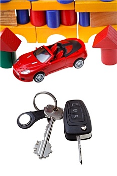门,交通工具,钥匙,红色,汽车,模型,积木,房子