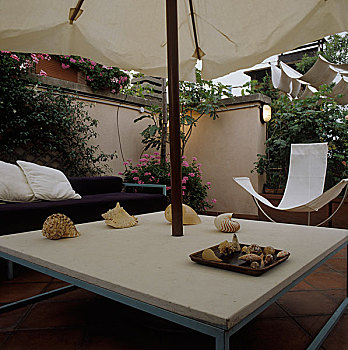 花园桌,沙发,椅子,遮盖,植物
