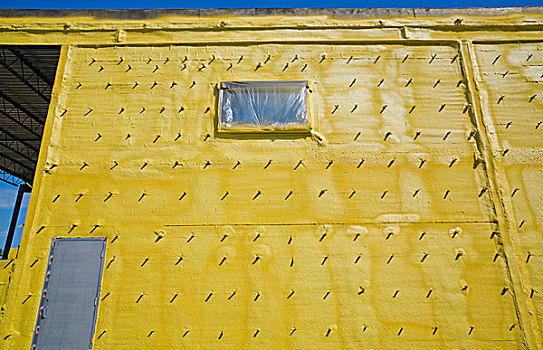 黄色,泡沫,绝缘体,户外,墙壁,工业建筑,魁北克,加拿大
