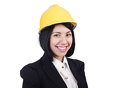 女人,建筑工人,头盔,隔绝,白色背景