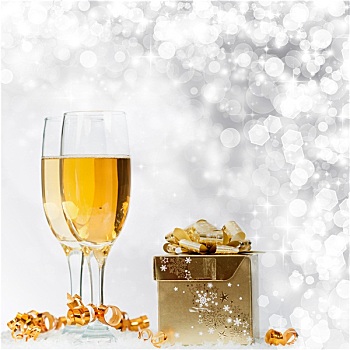玻璃杯,香槟,瓶子,上方,假日,背景