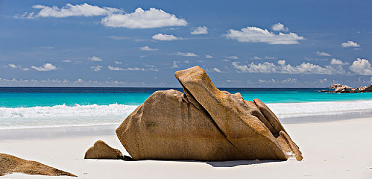 花冈岩,石头,海滩,拉迪格岛,塞锡尔群岛