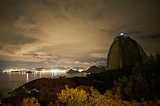 甜面包山,夜晚,里约热内卢,巴西
