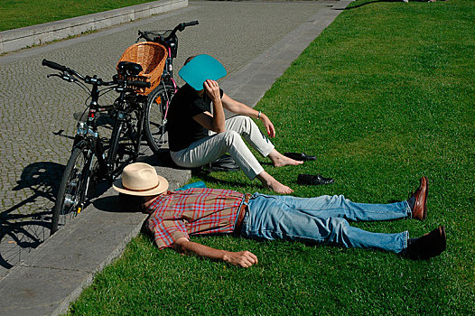 休息,骑车,日光浴,公园,德国,欧洲