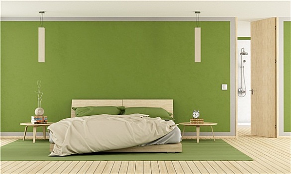 绿色,现代,卧室