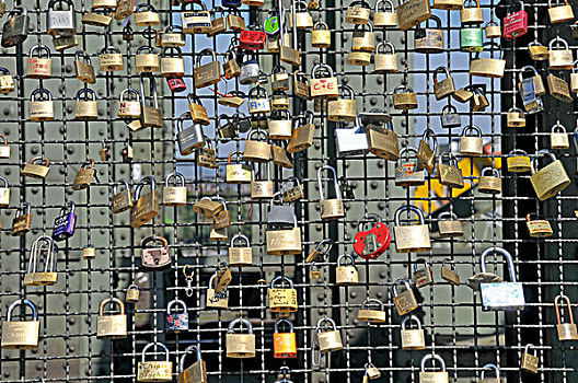 挂锁,标识,友谊,喜爱,金属,栅栏,霍亨索伦,桥,北莱茵威斯特伐利亚,德国,欧洲