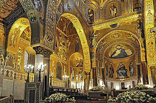 金色,图案,教堂,巴勒莫,意大利