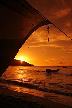 日落,干盐湖,靠近,曼萨尼约,委内瑞拉