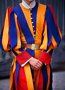 特写,瑞士,守卫,彩色,制服,蓝色,橙色,红色,条纹,梵蒂冈城,罗马,意大利