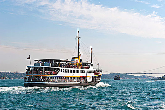 船,博斯普鲁斯海峡,桥,背影,伊斯坦布尔,土耳其
