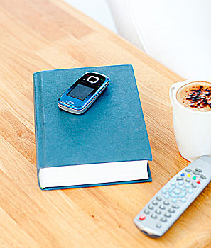 特写,书本,手机,遥远,咖啡杯,桌子