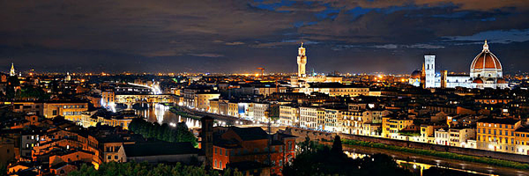 佛罗伦萨大教堂,城市天际线,米开朗基罗,夜晚,全景