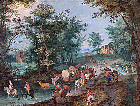 风景,穿过,溪流,17世纪,艺术家