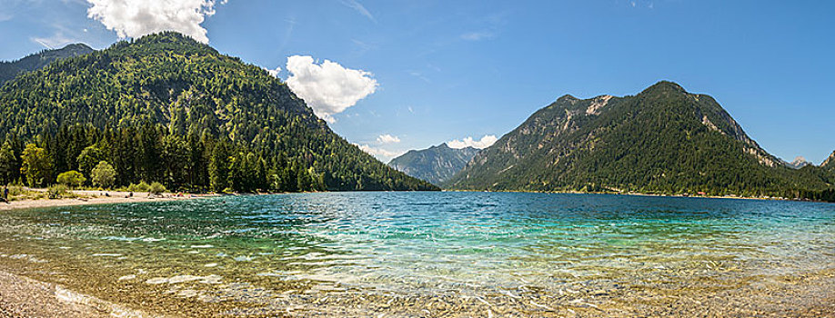 风景,东方,岸边,青绿色,水,高山湖,山景,提洛尔,阿尔卑斯山,奥地利,欧洲