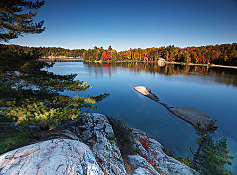 漂亮,秋天,自然风光,乔治湖,日落,基拉尼省立公园,安大略省,加拿大