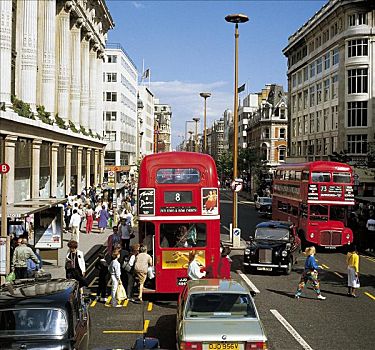 伦敦,牛津街,双翼飞机,巴士,汽车,英国,欧洲