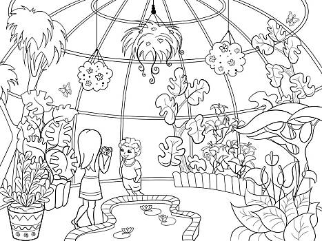 植物园,卡通,矢量,花园,插画,风格,黑白