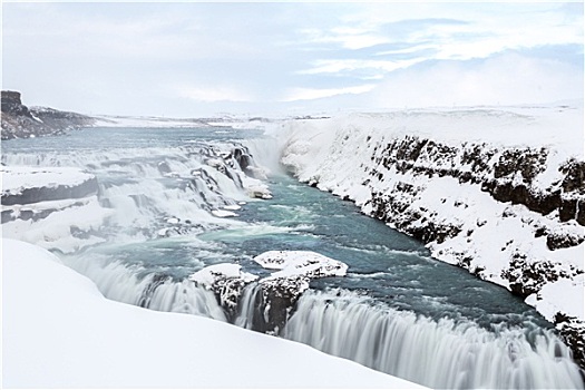 瀑布,冰岛,冬天