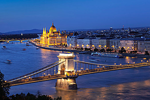 风景,上方,链索桥,议会,多瑙河,布达佩斯,匈牙利