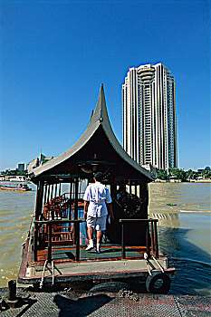 酒店,船,渡轮,人,湄南河,曼谷