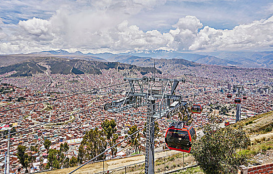 俯视图,城市,缆车,前景,玻利维亚,南美
