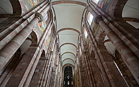 教堂中殿,天花板,景色,大教堂,皇家,世界遗产,莱茵兰普法尔茨州,德国,欧洲