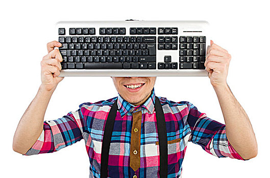 电脑,呆痴,键盘,隔绝,白色背景