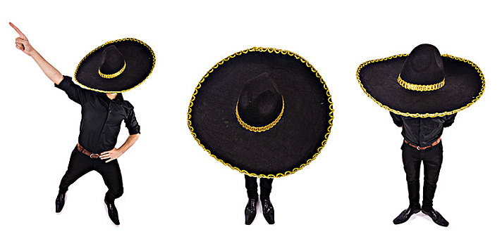 有趣,男人,戴着,墨西哥人,阔边帽,帽子,隔绝,白色背景