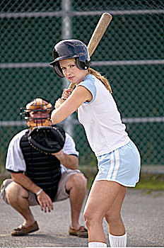 女人,玩,棒球