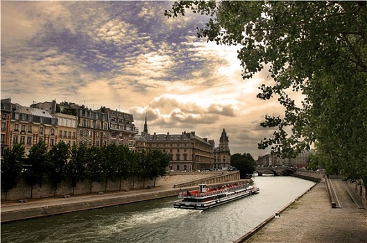 旅游,船,塞纳河,古建筑,巴黎,法郎
